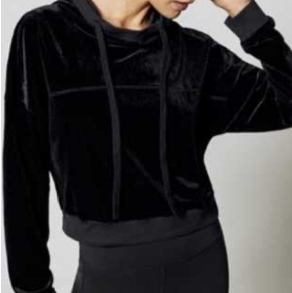 ALO Yoga Black Cropped Hoodie, Velour, Velvet Pullover L - Picture 1 of 5